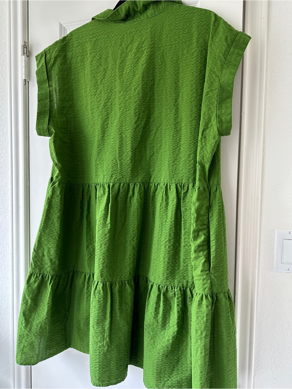 Time and Tru Womens Lime Green Tiered Dress Button Front Pockets Summer Chic - Picture 6 of 6